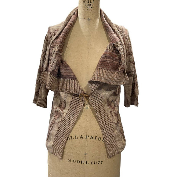 Coldwater Creek Womens Cardigan Sweater Brown Tan Floral Knit XS - Picture 1 of 8